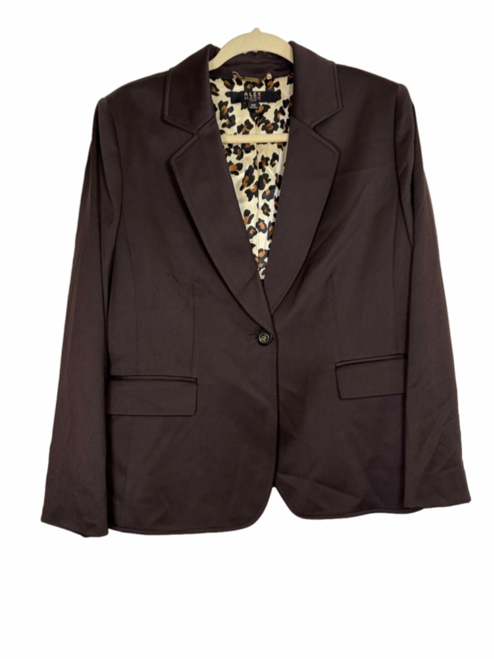 Alex Marie Dawna Jacket Brown Single Button Blazer Leopard Print Lined 12p NWT